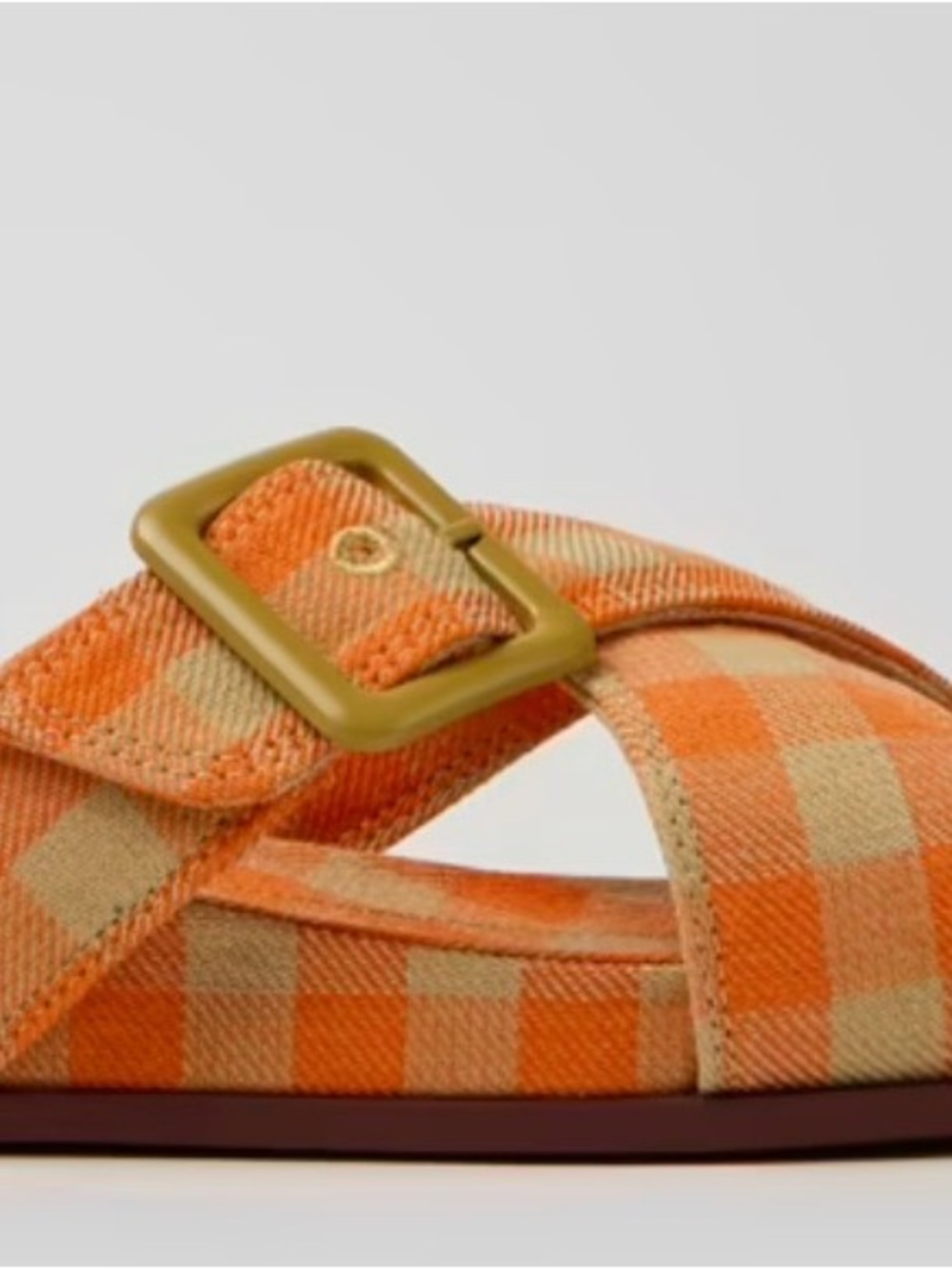 Camper Orange and Tan Gingham Cross-Band Sandals - Picture 2 of 7